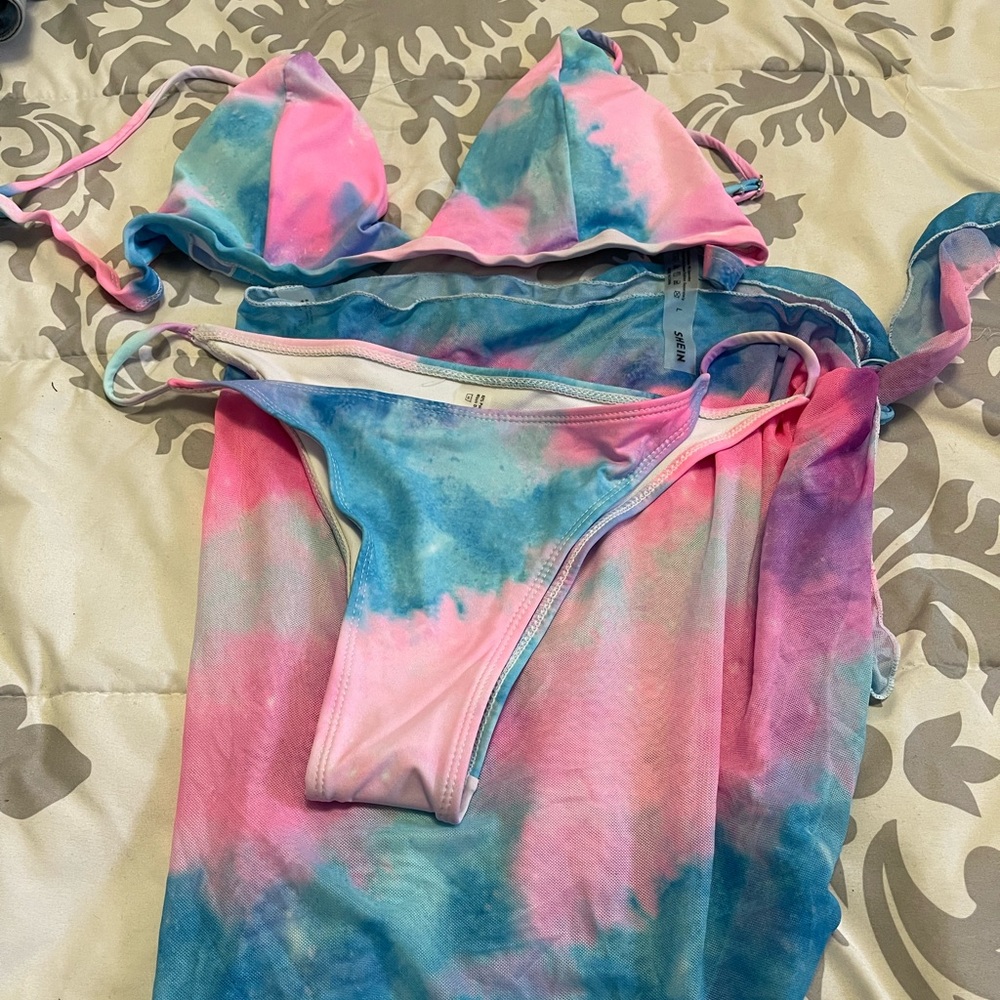 tie dye SHEIN bikini with sarong